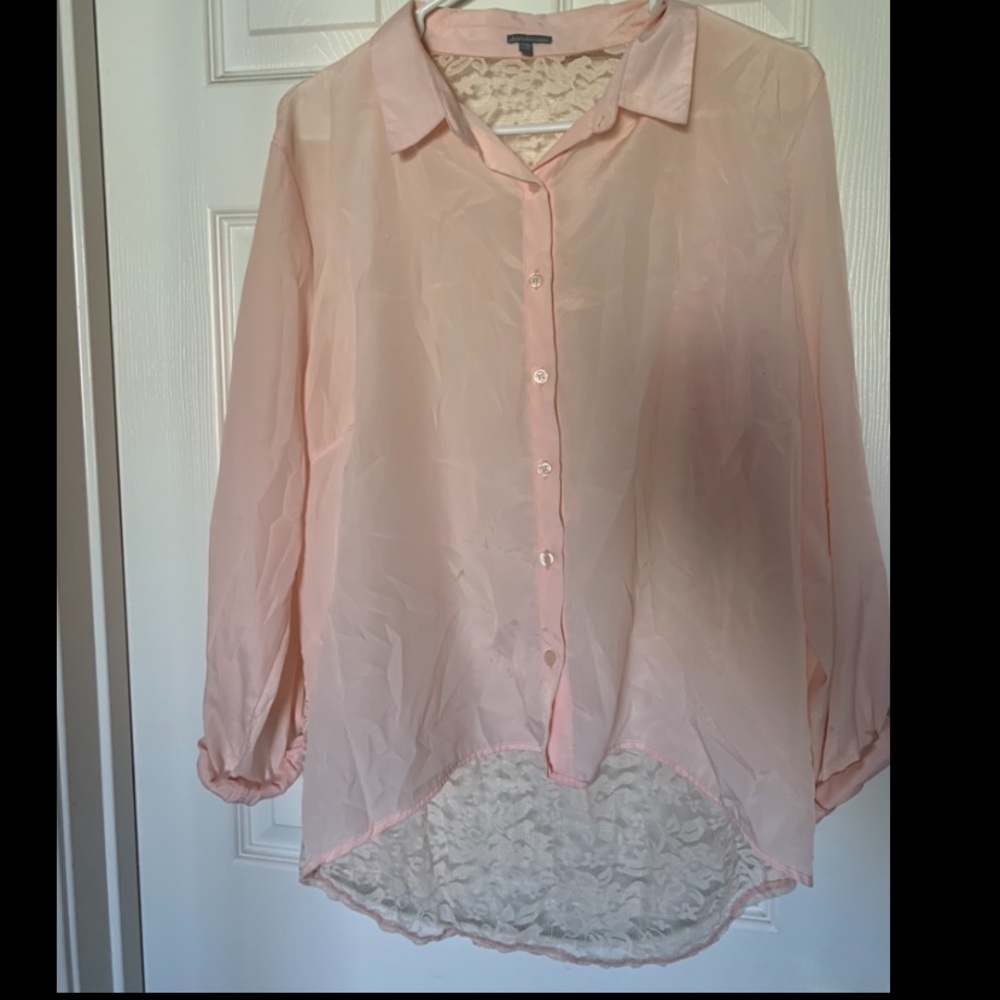 Pink Charlotte Russe lace back button up